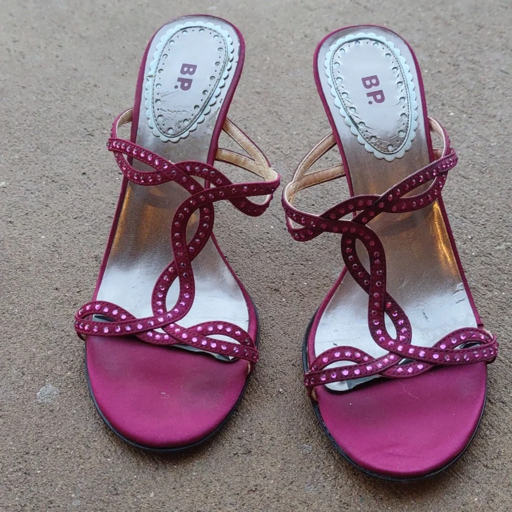 Raspberry, Fushia hot pink bling open toe heeled sandals, BP